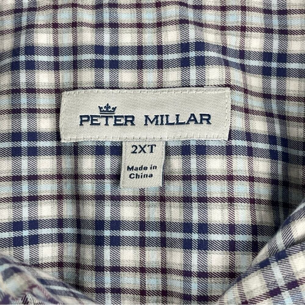 Men's Peter Millar Multi-Tone Blue & Brown Plaid Long Sleeve Button DN 2XLT 0013 - Picture 2 of 9